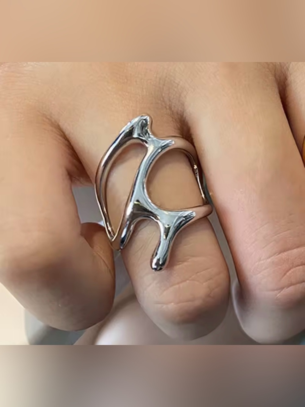 Modern Sculptural Silver Ring Original Shape